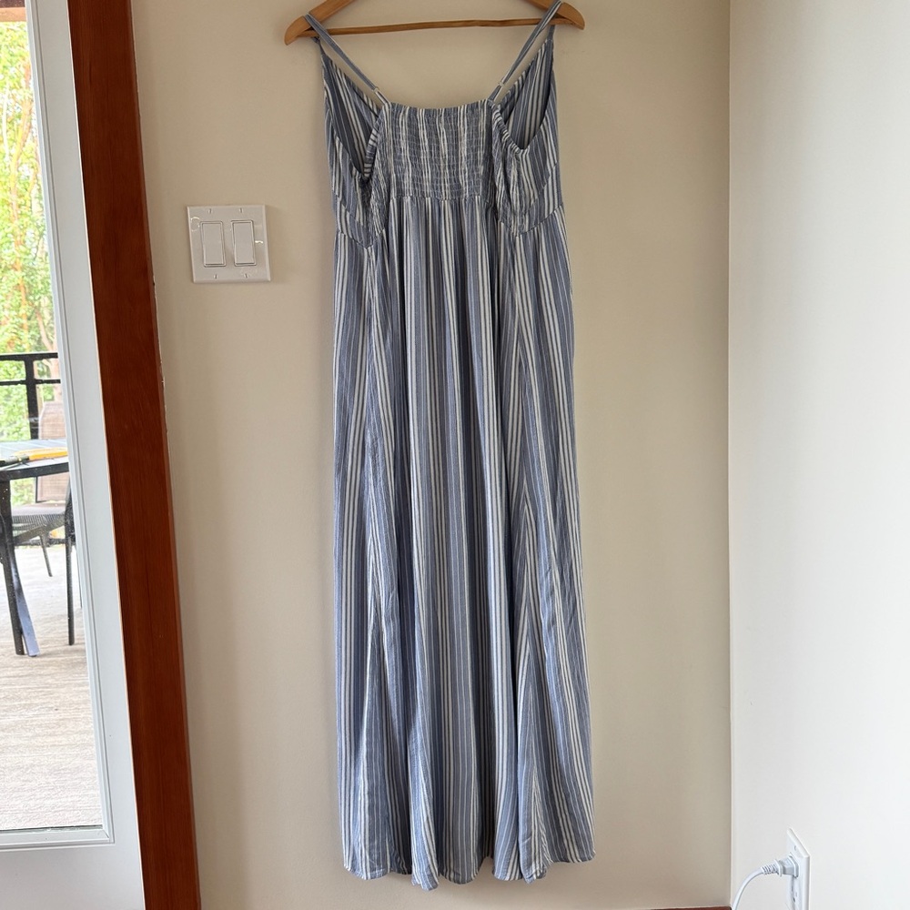 Salty Lemon Blue White Striped Maxi Dress Tie Front Beach Boho Size L - Picture 6 of 16
